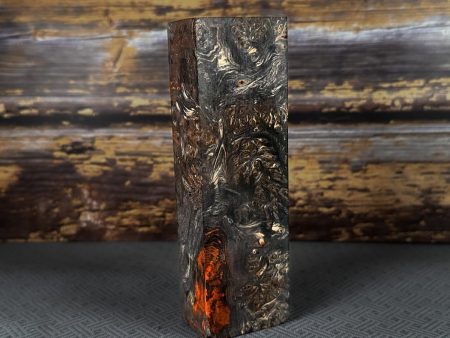 #2394 - Neon Orange and Black Doube Dyed Yellow Cedar Burl Block Cheap