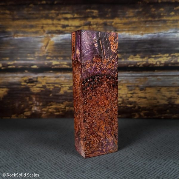 #2393 - Neon Orange and Purple Doube Dyed Yellow Cedar Burl Block - Bargain Bin on Sale