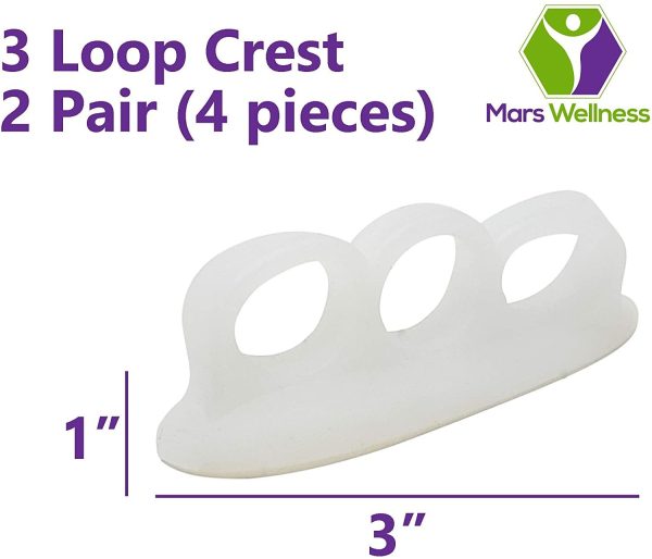 Mars Wellness Gel Toe Separators 2 Pair - 3 Loop Crest Toe Straightener - Gel Spacer for Hammertoe, Overlapping, Mallet Toe, Claw Toe Fashion